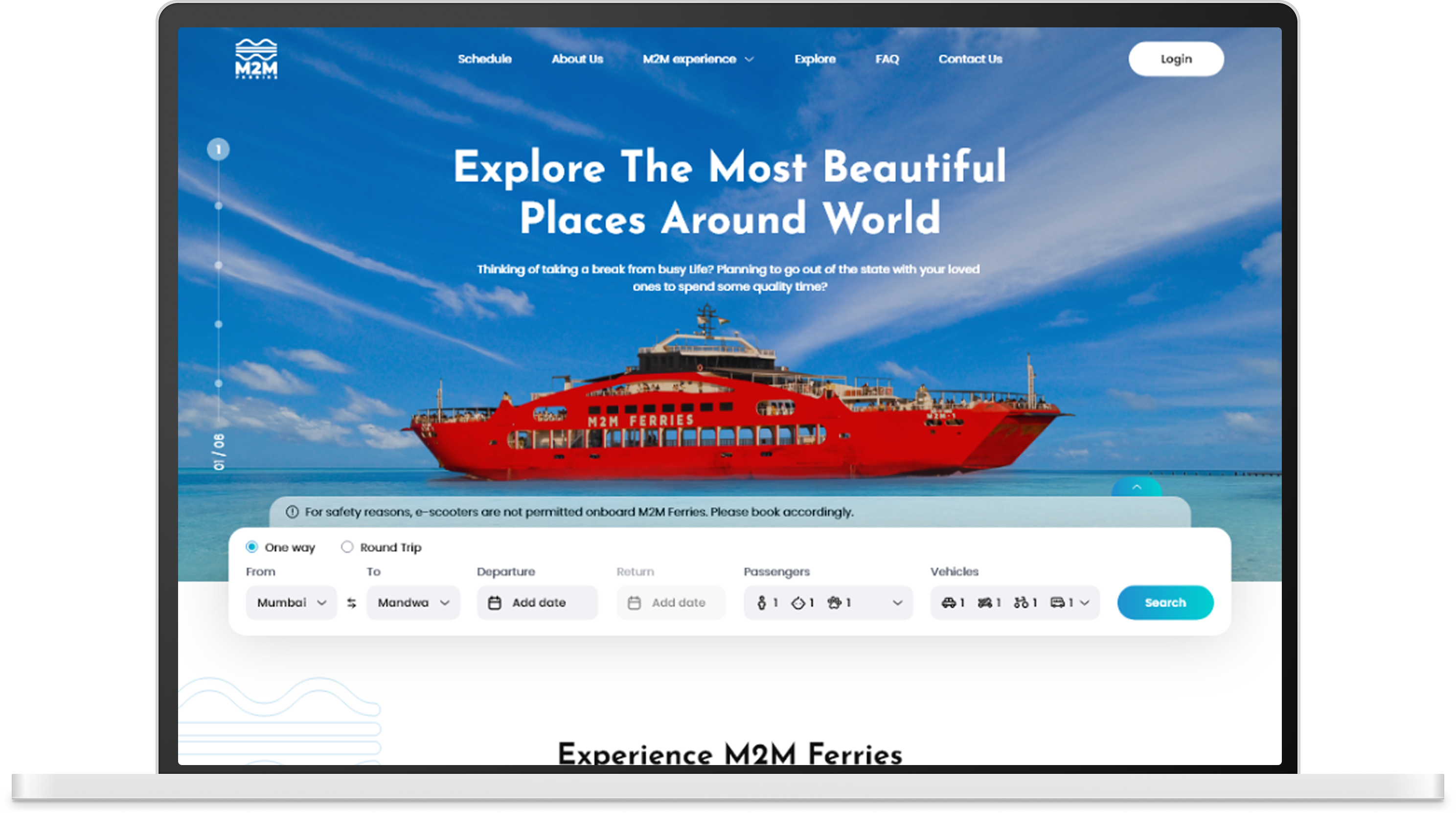 M2M Ferries platform mockup